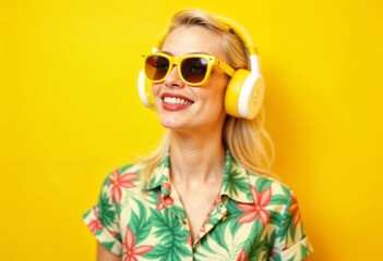 Fototapeta premium Summer Fashionable Woman Wearing Headphones