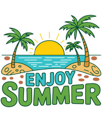 Enjoy Summer Graphic Design with Palm Trees and Sunset Scene.