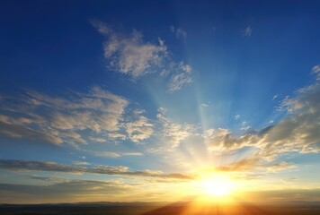 Obraz premium Celestial Light Drama. Sunbeams piercing clouds symbolize transcendence. Applications: inspirational posters, film scene backdrops, or spiritual content.