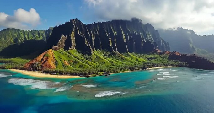 Aerial View of Na Pali Coast, Kauai, Hawaii