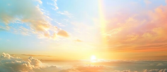  Ethereal Sky Radiance. Rainbow-like beams merging with clouds evoke celestial wonder. Applications: spiritual content, festival posters, or digital art. 