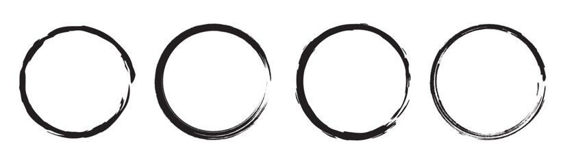 Grunge round shapes. Grunge banner collection. Set of black brush circle. Ink circle icon. Black simple round frame. Freehand picture. Abstract texture. Vector circular scribble doodle round circles.