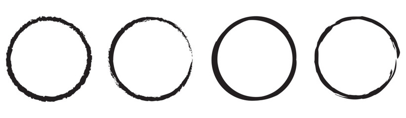 Grunge round shapes. Grunge banner collection. Set of black brush circle. Ink circle icon. Black simple round frame. Freehand picture. Abstract texture. Vector circular scribble doodle round circles.