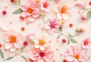 Delicate pastel floral patterns on soft background, airy and elegant, pretty, whimsical