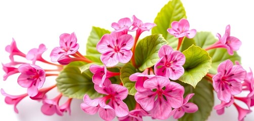 Delicate pink bergenia crassifolia flowers, isolated on white, floral, crassifolia