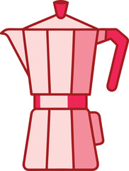Classic Moka Pot Vector Illustration in Red Outline - Perfect for Coffee Culture and Kitchen Decor Projects