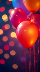 Colorful balloons and confetti falling in air, concept of party decoration, event planning, celebration