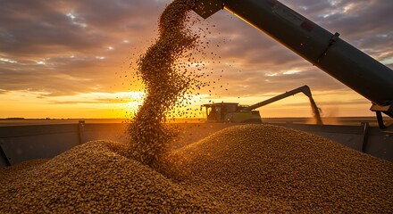 Harvested Corn in Silo with Sunset – Storage and Abundance