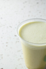 A view of a green veggie smoothie.