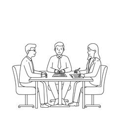 Meeting with Boss - three people discussing ideas at a table  