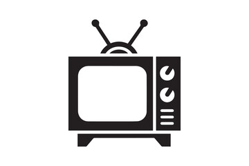 simple Retro old television silhouette icon vector isolated in white background	