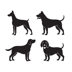 Set of Four Black Vector Dog Breeds Silhouettes