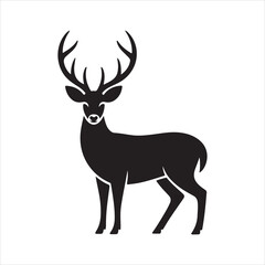 Fototapeta premium Deer silhouette with antlers in bold minimal vector design, wild animal forest nature graphic element