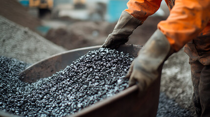 Mining worker sorting iron ore at a mining site. Featuring ore sorting and manual labor