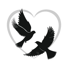 Two Doves in Heart Shape – Minimalist Black and White Love Symbol