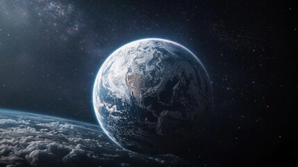 A large planet is floating in space with a lot of stars around it