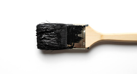 Used Paintbrush with Black Acrylic on White Background