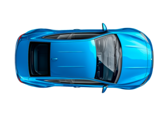 Top view of a blue car isolated on transparent background