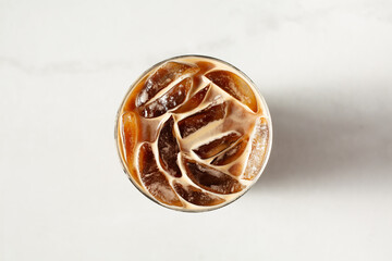 A top down view of a glass of Vietnamese coffee. © DAVID
