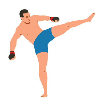 MMA fighter athlete silhouette standing. Flat vector isolated character illustration on white background.