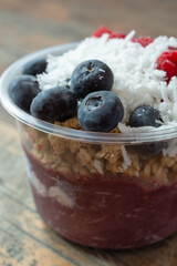 A closeup view of an acai bowl.