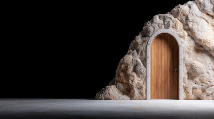 Rustic miniature stone structure with wooden door architectural design and fantasy setting