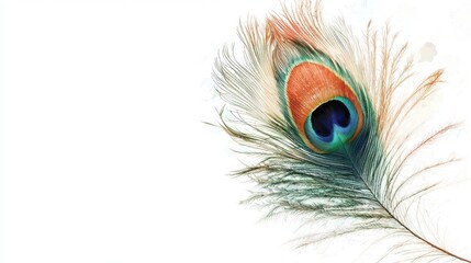 Obraz premium A peacock feather is shown in a white background