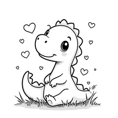 Cute dinosaur coloring page for kids printable dinosaur outline with hearts and grass drawing art