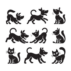 Stylized Vector Silhouettes of Dogs and Cats