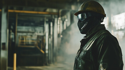 Mining worker wearing safety gear at a mining site. Featuring personal protection and site safety