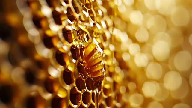 Golden Honeycomb: A Close-Up of Nature's Sweetness