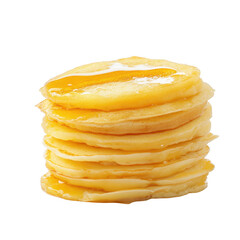 Fluffy golden pancake stack with maple syrup isolated food photography minimalist delicious concept