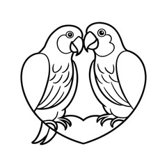 Black and White Illustration of a tow love Parrot with Cartoon Features
