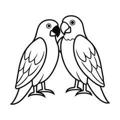 Fototapeta premium Black and White Illustration of a tow love Parrot with Cartoon Features