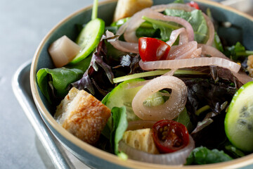 A closeup view of a side salad.