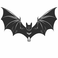 Silhouette Bat Flying with Open Wings on Transparent Background, Halloween Scary