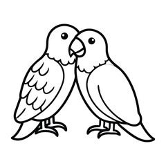 Black and White Illustration of a tow love Parrot with Cartoon Features