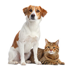 Obraz premium Cute Dog and Cat Companionship Studio Portrait, Isolated on White Background, Pet Photography, Pet, Animals, Companionship