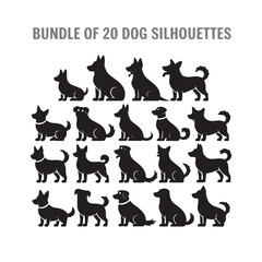 Bundle of 20 Unique Dog Silhouettes for Graphic Projects