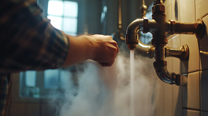 Plumber fixing hot water issue in bathroom. Featuring hot water repair