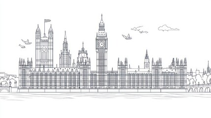 Fototapeta premium Line drawing of Houses of Parliament, London, UK