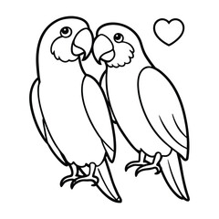 Black and White Illustration of a tow love Parrot with Cartoon Features