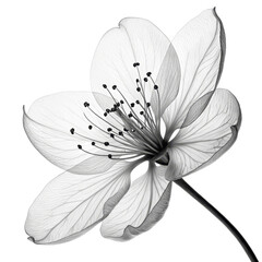 Monochrome Flower, X-Ray Style, Isolated on White Background, Botanical Illustration, Floral Design, Flower, Botany, Monochrome