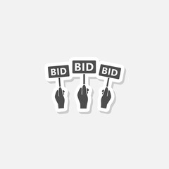 Hands holding bids Icon sticker isolated on gray background