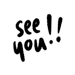 see you png hand-written cartoon doodle line black and white pen line decoration and design clipart