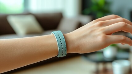 Obraz premium Modern wristband on a woman's arm conveys an accessory and wellness focus
