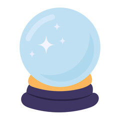 Crystal ball vector illustration featuring a glowing glass orb with sparkles on a mystical base, perfect for esoteric designs, fortune telling themes, tarot readings, and magical branding.
