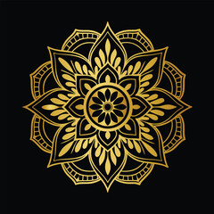 Luxury gold black mandala vector. Ethnic royal pattern snowflake. Golden sun design stock illustration