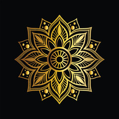 Luxury gold black mandala vector. Ethnic royal pattern snowflake. Golden sun design stock illustration