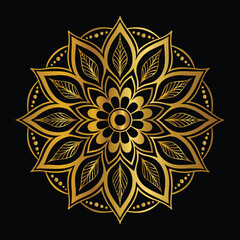 Luxury gold black mandala vector. Ethnic royal pattern snowflake. Golden sun design stock illustration